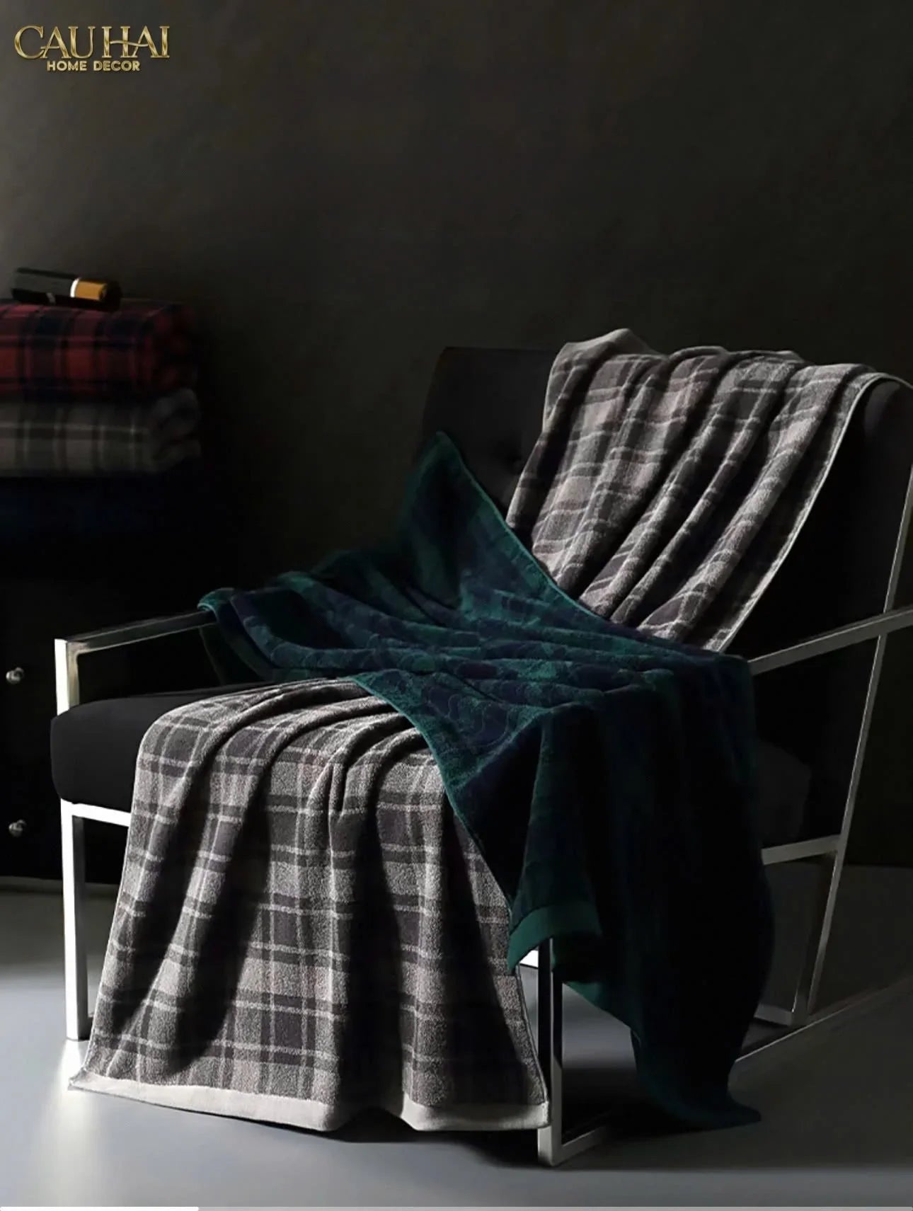 Khăn Tắm 70X140 - Motif À Carreau Premium Bath Towel-CẬU HAI HOME DECOR