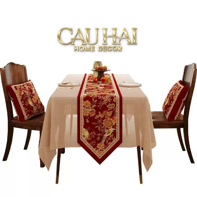 Khăn Trải Bàn Nhung - Floral Rouge Table Runner 3M6-KHĂN TRẢI BÀN-CẬU HAI HOME DECOR