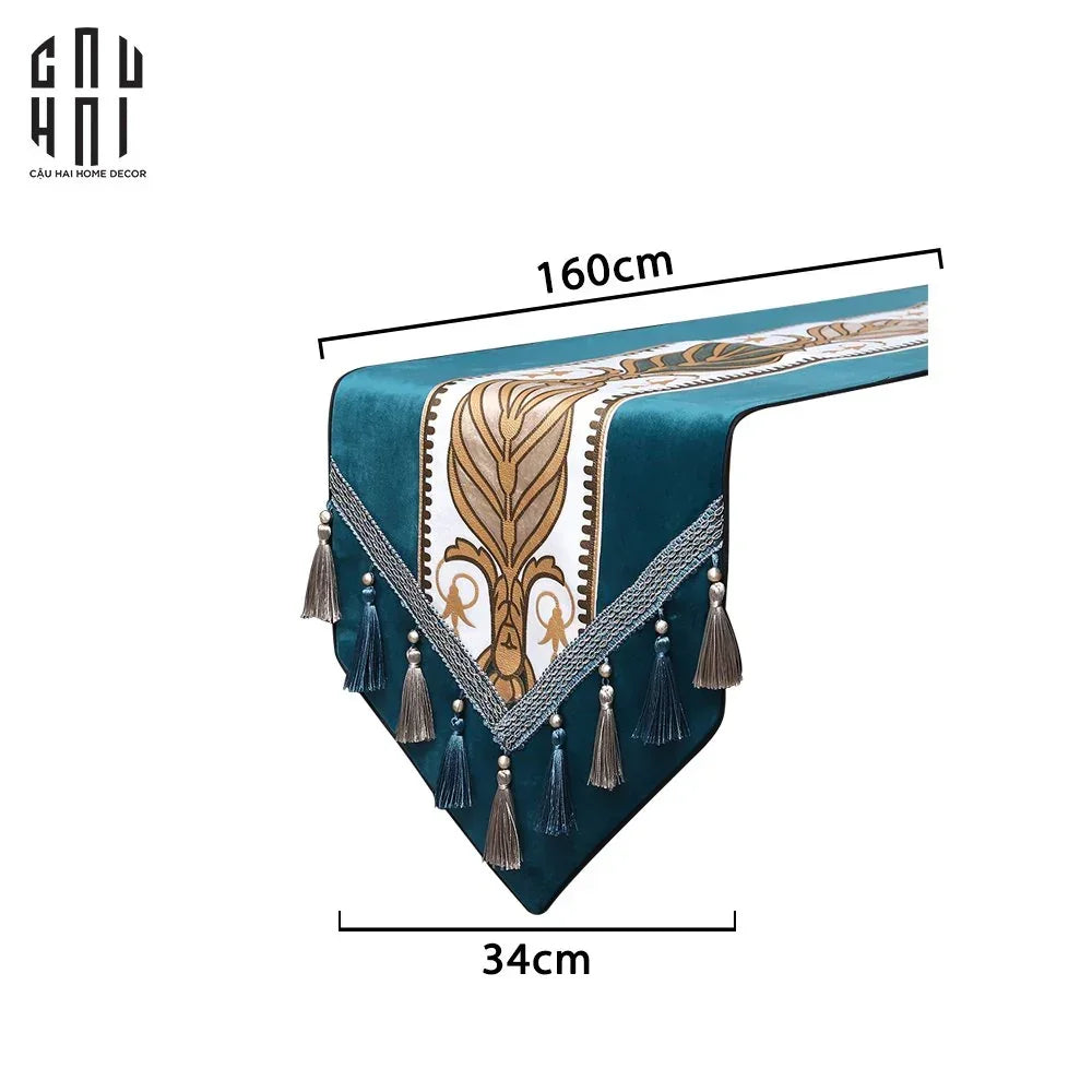 Khăn Trải Bàn Nhung Teal Velvet Mixology Thalia 1M6 Couture Velour Table Runner-CẬU HAI HOME DECOR