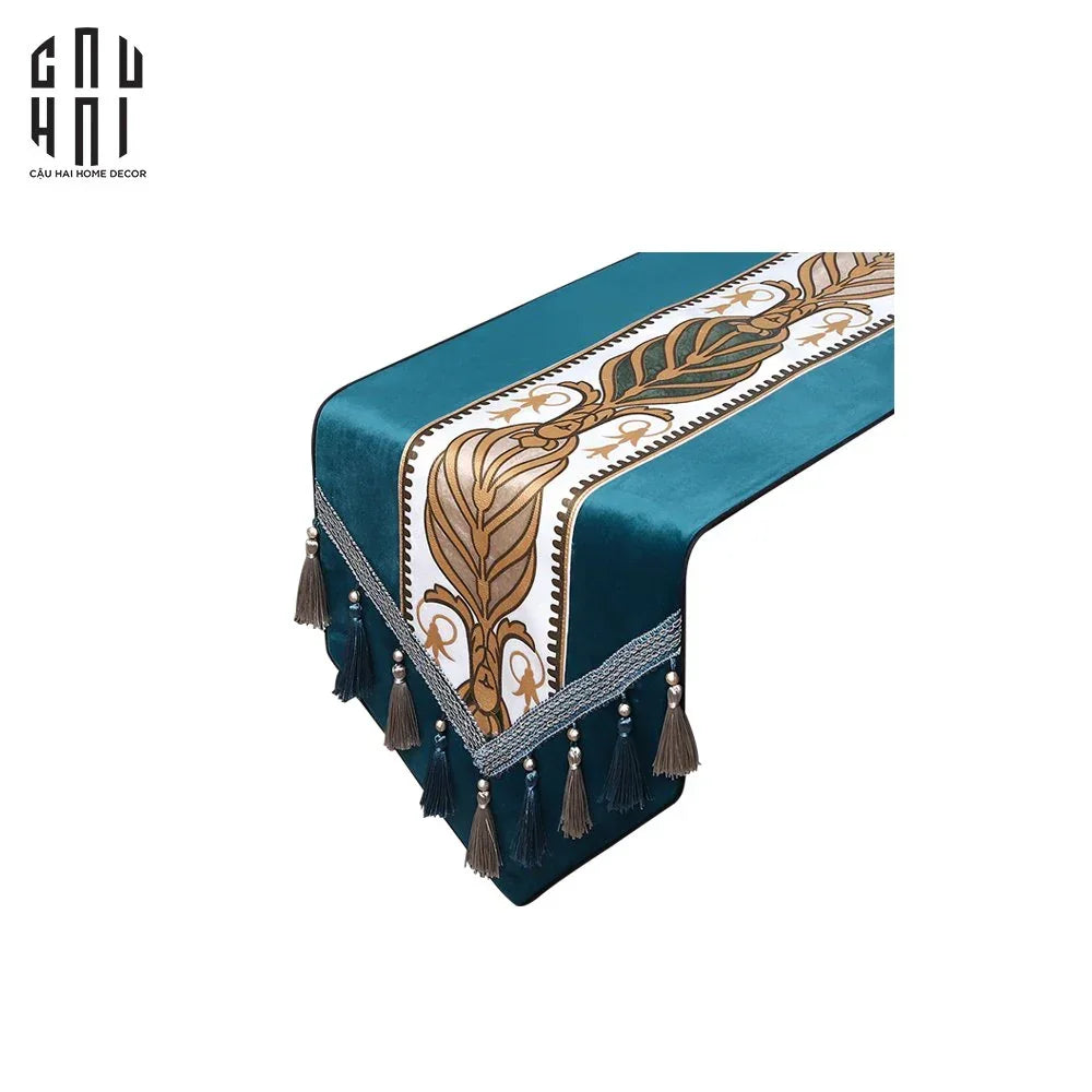 Khăn Trải Bàn Nhung Teal Velvet Mixology Thalia 1M6 Couture Velour Table Runner-KHĂN TRẢI BÀN-CẬU HAI HOME DECOR