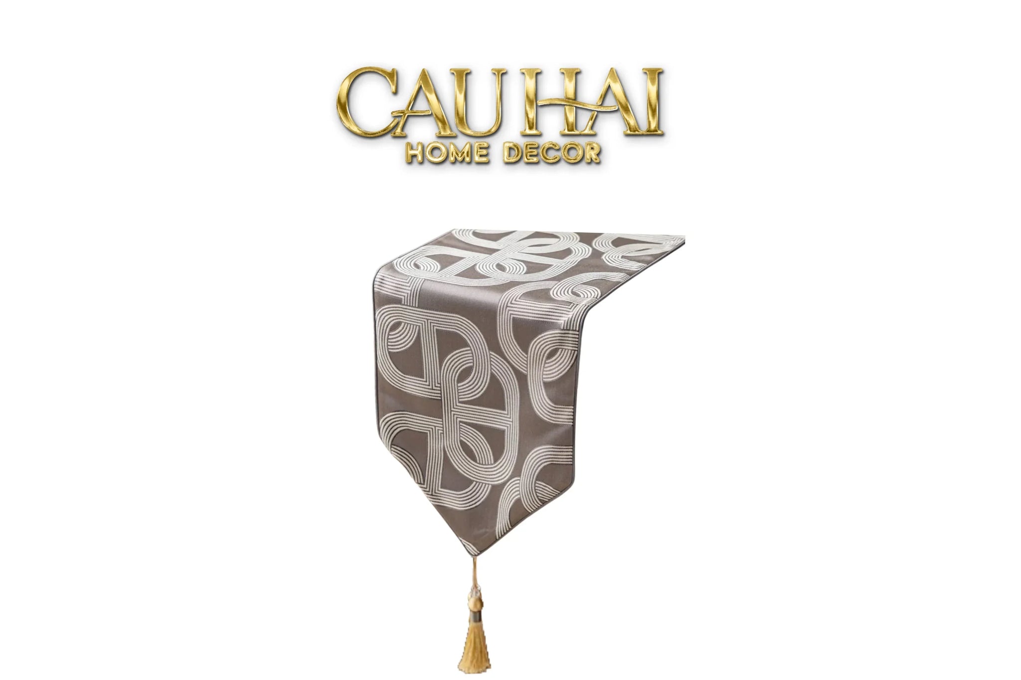 Khăn Trải Bàn - Satin Chaîne D’Ancre Gris Table Runner 32X240-KHĂN TRẢI BÀN-CẬU HAI HOME DECOR