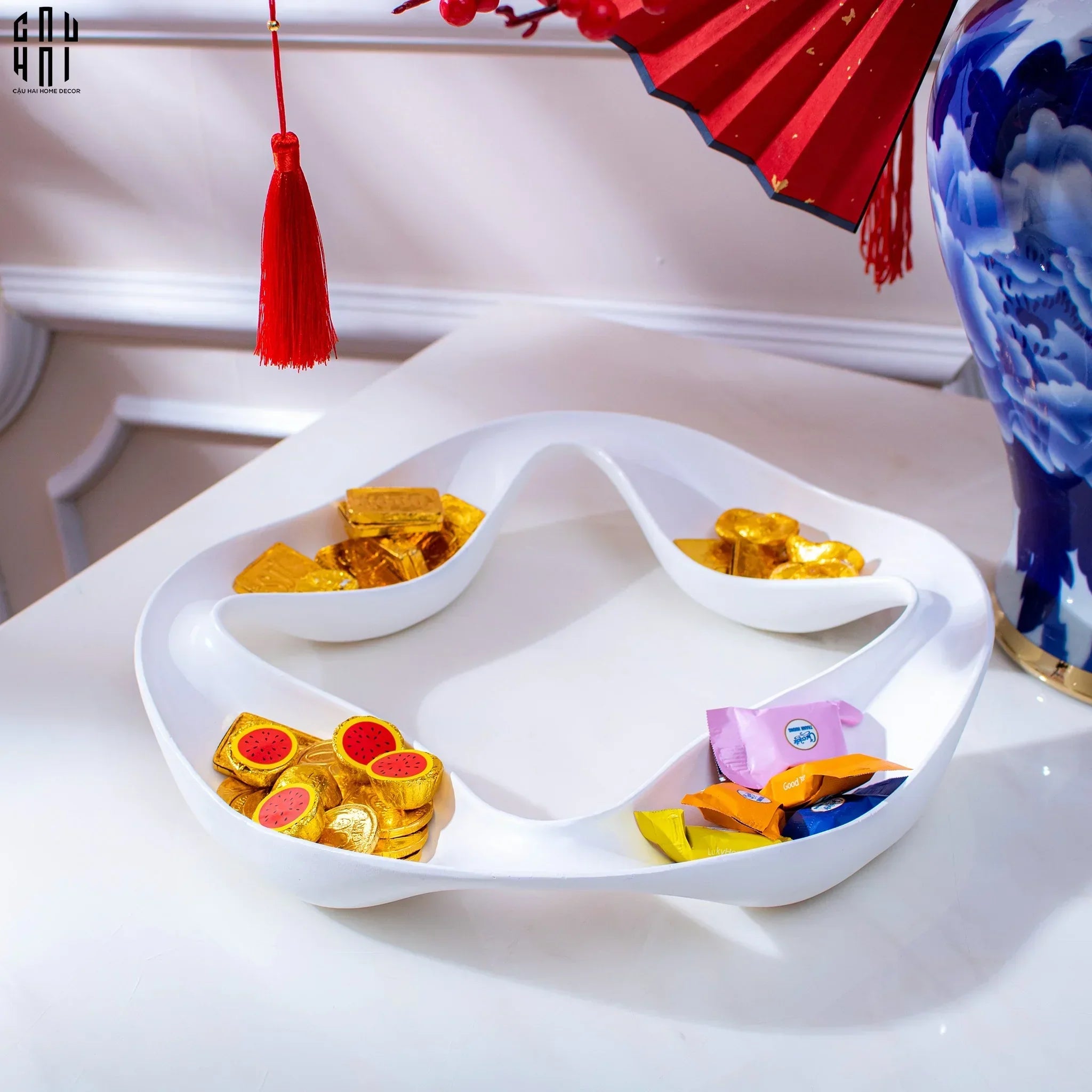 Khay 4 Mùa Quatre Saisons Porcelaine Blanche Plateau-KHAY TRANG TRÍ-CẬU HAI HOME DECOR