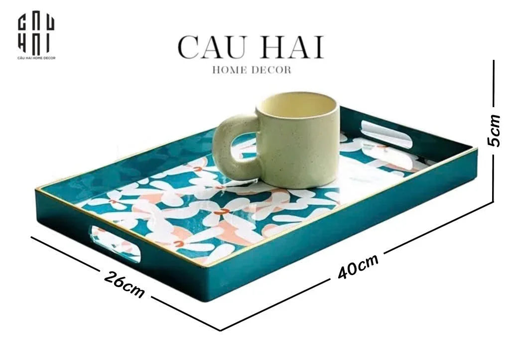 Khay Acrylic Chữ Nhật Azure Floral in Bloom Decoratives Trays 26x40x5-KHAY TRANG TRÍ-CẬU HAI HOME DECOR