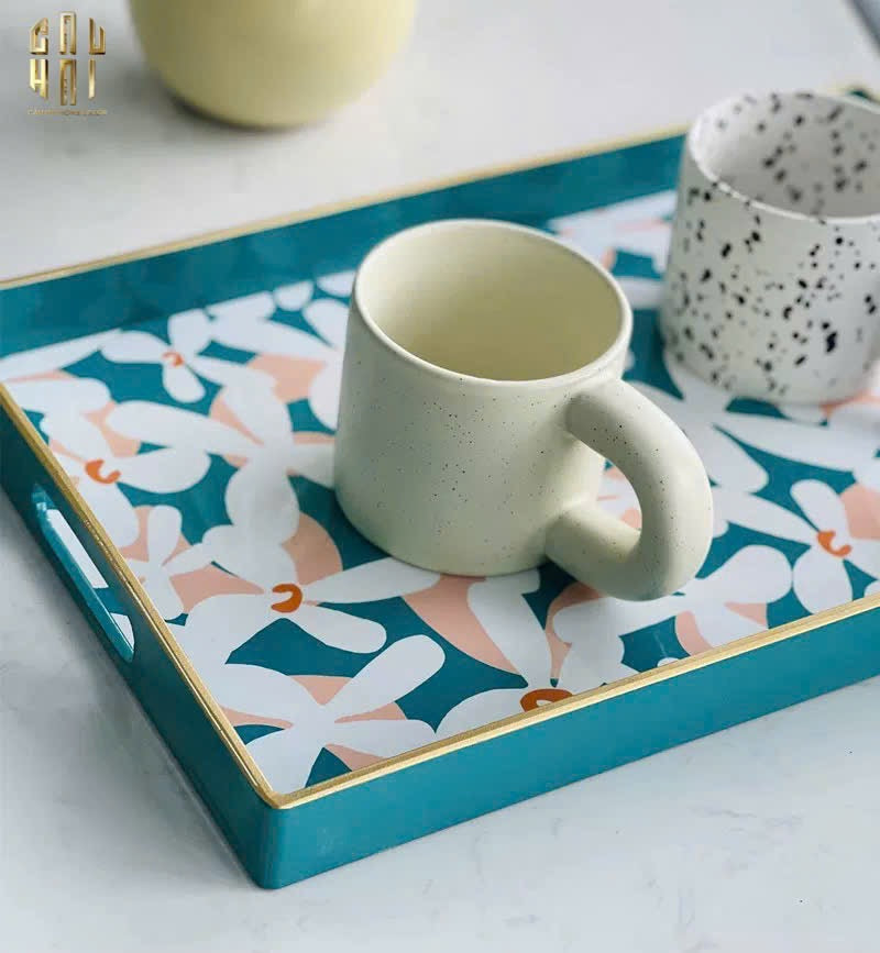 Khay Acrylic Chữ Nhật Azure Floral in Bloom Decoratives Trays 26x40x5-KHAY TRANG TRÍ-CẬU HAI HOME DECOR