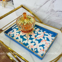 Khay Acrylic Chữ Nhật Azure Floral in Bloom Decoratives Trays 26x40x5-KHAY TRANG TRÍ-CẬU HAI HOME DECOR