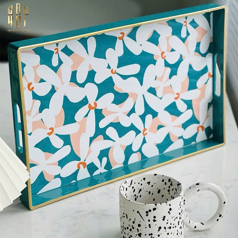 Khay Acrylic Chữ Nhật Azure Floral in Bloom Decoratives Trays 26x40x5-KHAY TRANG TRÍ-CẬU HAI HOME DECOR