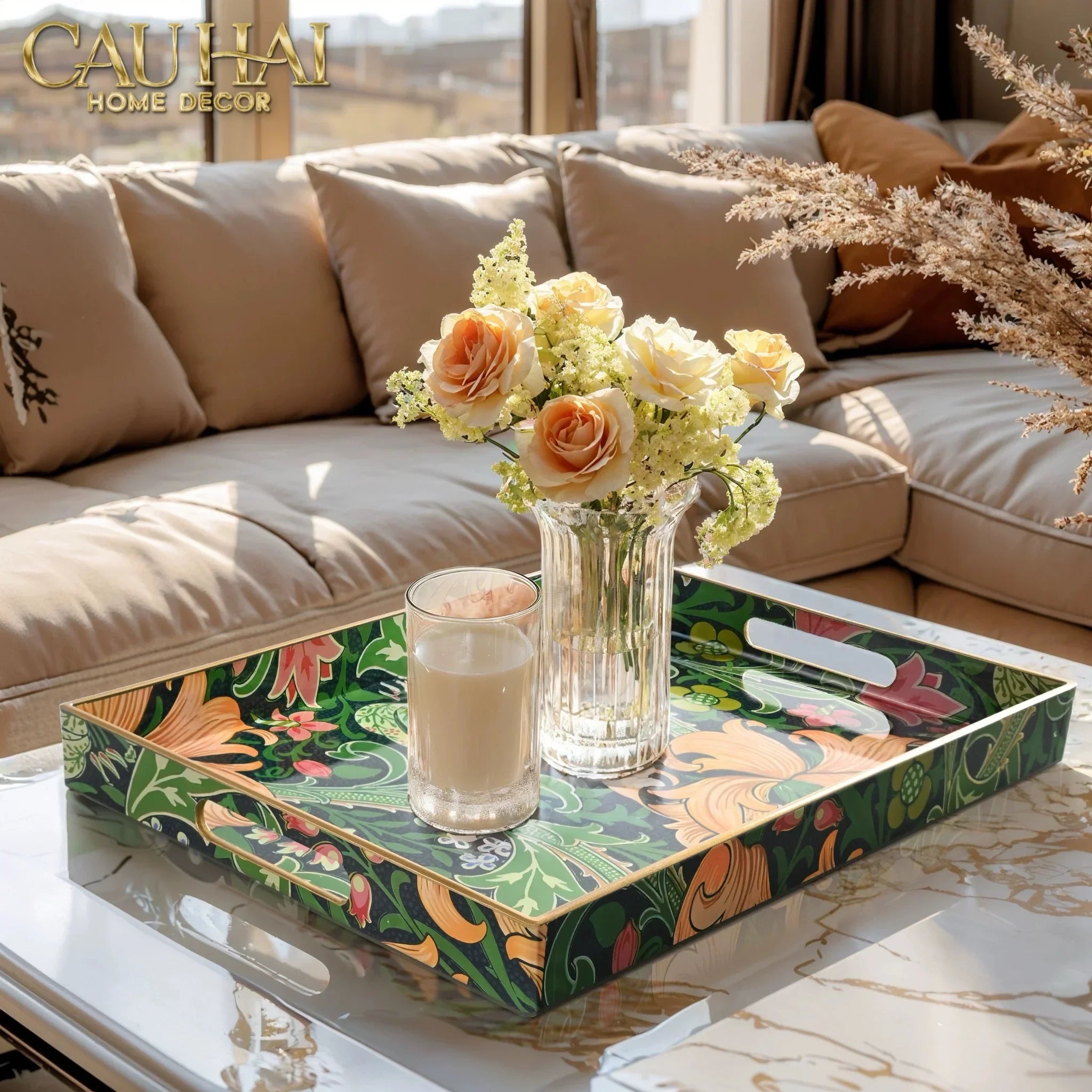 Khay Acrylic Chữ Nhật Folklore Forest Baroque Decorative Trays 30X40-KHAY TRANG TRÍ-CẬU HAI HOME DECOR