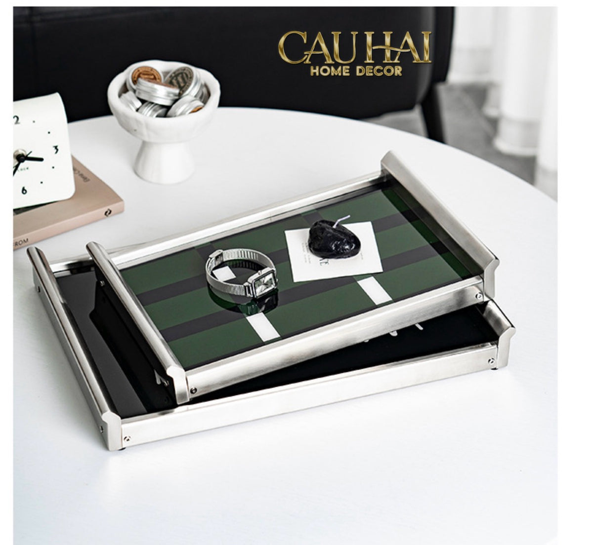 Khay Chữ Nhật Mặt Acrylic Emerald Geometry Rectangular Decorative Trays 25.8x37.2x4.3-KHAY TRANG TRÍ-CẬU HAI HOME DECOR-CẬU HAI HOME DECOR
