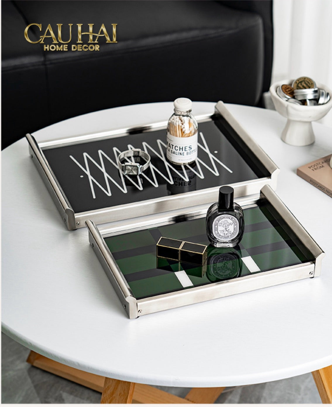 Khay Chữ Nhật Mặt Acrylic Emerald Geometry Rectangular Decorative Trays 25.8x37.2x4.3-KHAY TRANG TRÍ-CẬU HAI HOME DECOR-CẬU HAI HOME DECOR