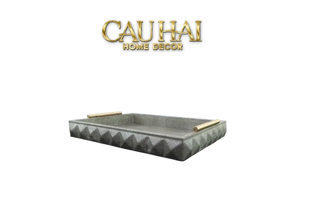 Khay Da Chữ Nhật Gothic Inspired - Geometric Gris Leather Changing Tray 38x30cm-CẬU HAI HOME DECOR