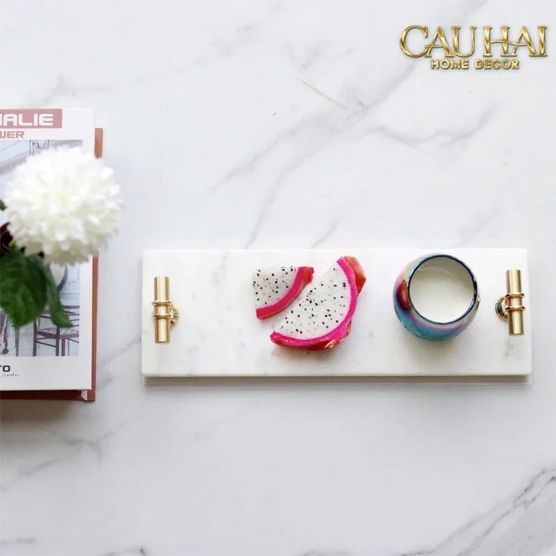 Khay Đá Chữ Nhật Mini Manhattan Urban Terrace Marble Tray - Special Clover Knob 15 X 30-KHAY TRANG TRÍ-CẬU HAI HOME DECOR