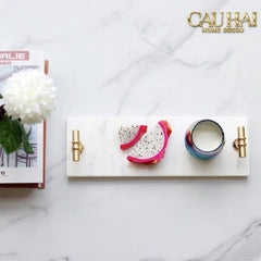 Khay Đá Chữ Nhật Mini Manhattan Urban Terrace Marble Tray - Special Clover Knob 15 X 30-KHAY TRANG TRÍ-CẬU HAI HOME DECOR