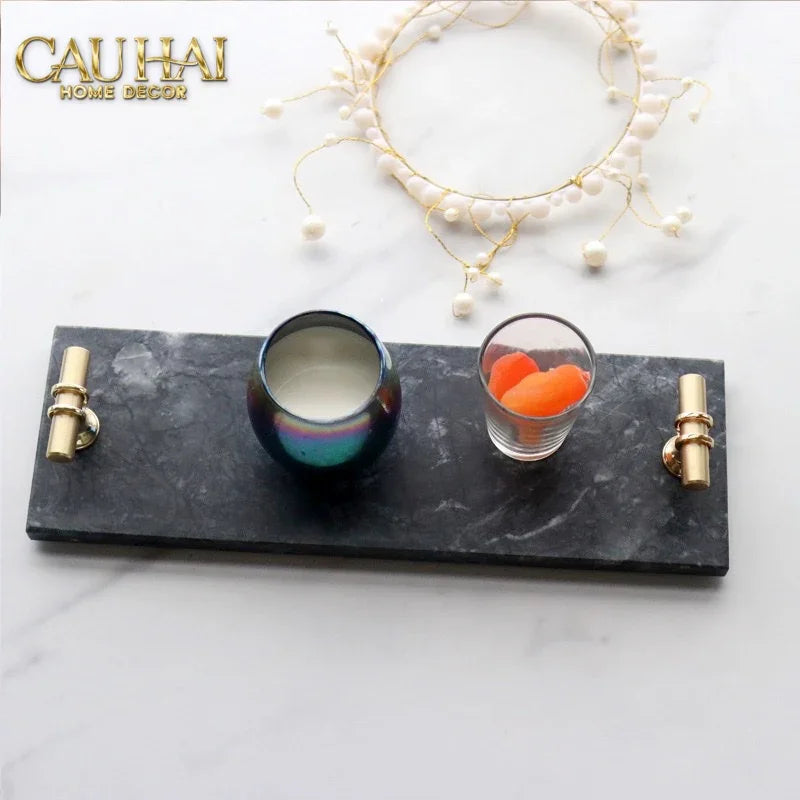 Khay Đá Chữ Nhật Mini Manhattan Urban Terrace Marble Tray - Special Clover Knob 15 X 30-KHAY TRANG TRÍ-CẬU HAI HOME DECOR