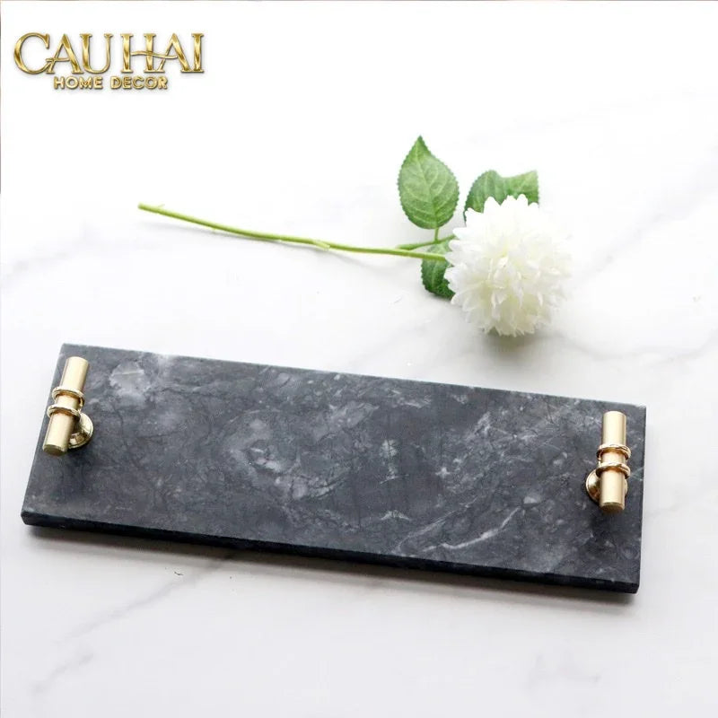 Khay Đá Chữ Nhật Mini Manhattan Urban Terrace Marble Tray - Special Clover Knob 15 X 30-KHAY TRANG TRÍ-CẬU HAI HOME DECOR