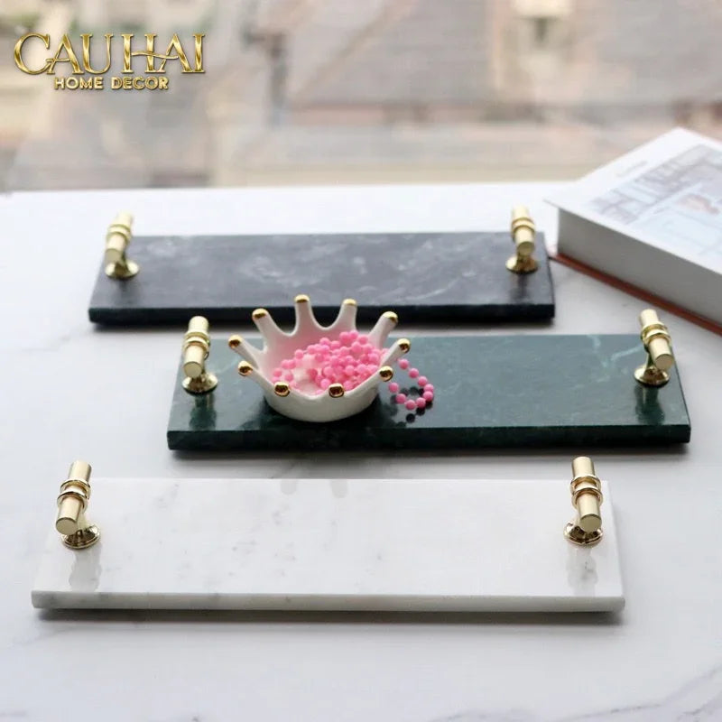 Khay Đá Chữ Nhật Mini Manhattan Urban Terrace Marble Tray - Special Clover Knob 15 X 30-KHAY TRANG TRÍ-CẬU HAI HOME DECOR