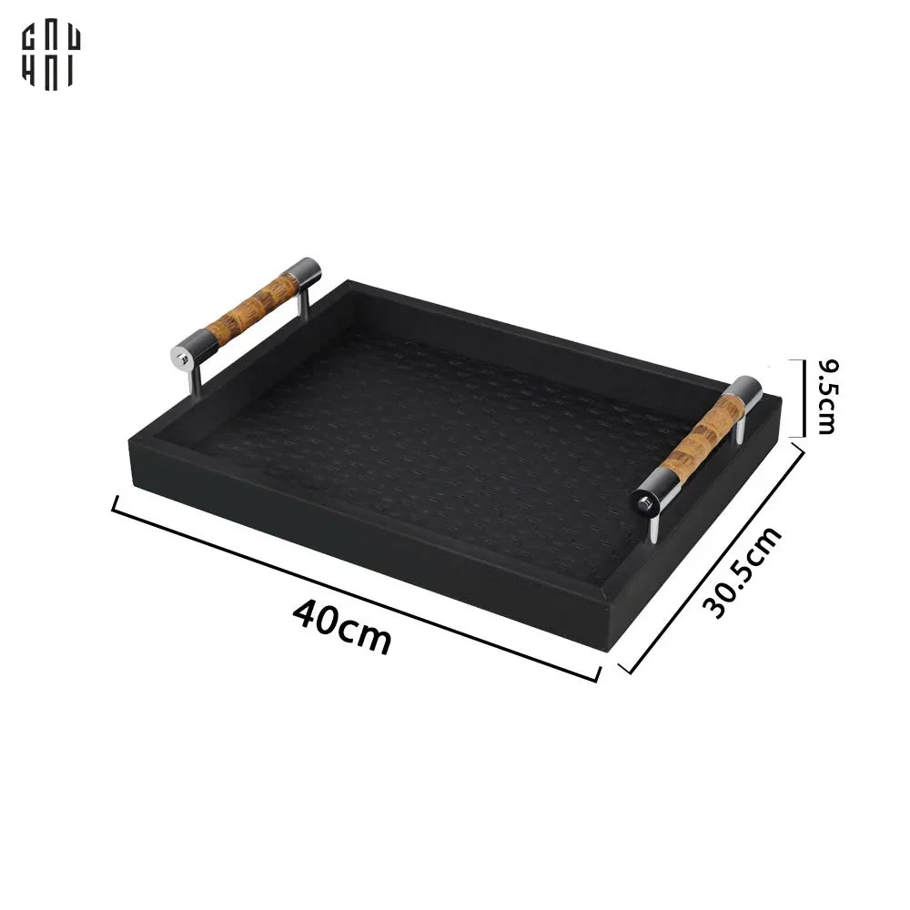 Khay Da Chữ Nhật Trang Trí Luxe Leather Morius Noire Trays 30x40-KHAY TRANG TRÍ-CẬU HAI HOME DECOR
