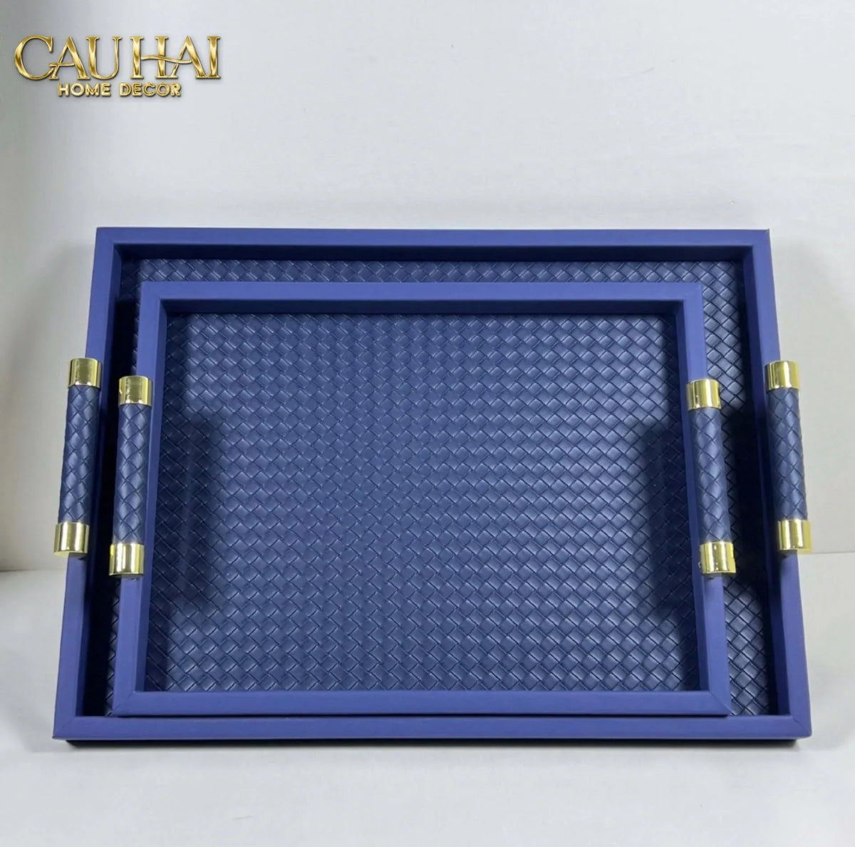 Khay Da Đan Woven Royal Indigo Blue Leather Trays 25x38-KHAY TRANG TRÍ-CẬU HAI HOME DECOR