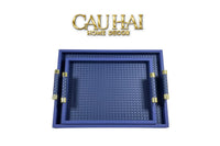 Khay Da Đan Woven Royal Indigo Blue Leather Trays 35X48-CẬU HAI HOME DECOR