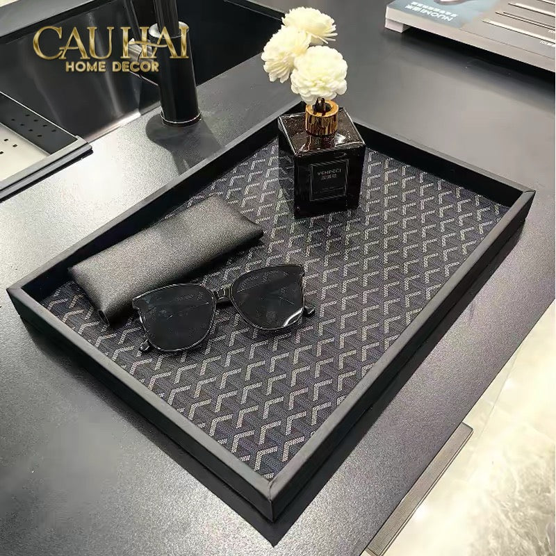 Khay Gỗ Chữ Nhật Bọc Da County Yard Changing Trays 30x40x3-KHAY TRANG TRÍ-CẬU HAI HOME DECOR
