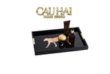 Khay Gỗ Chữ Nhật Đen Hoạ Tiết Báo Đốm Ecartier - Noir Leopard Decorative Trays 38.4x26x3-KHAY TRANG TRÍ-CẬU HAI HOME DECOR