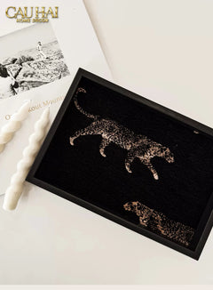 Khay Gỗ Chữ Nhật Lót Vải Tweed Lux Leather Nocturnal Panther Rectangular Trays 30X40-KHAY TRANG TRÍ-CẬU HAI HOME DECOR