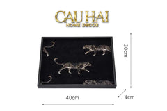 Khay Gỗ Chữ Nhật Lót Vải Tweed Lux Leather Nocturnal Panther Rectangular Trays 30X40-KHAY TRANG TRÍ-CẬU HAI HOME DECOR