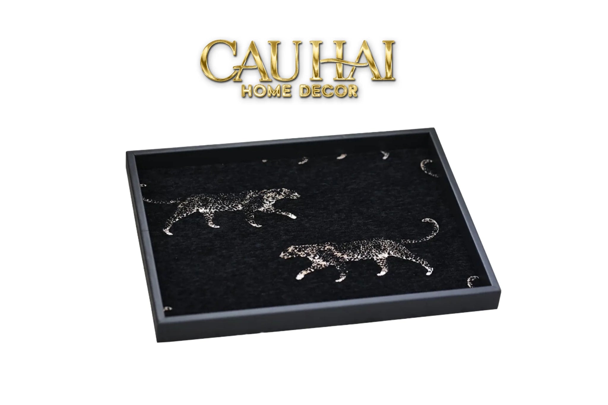 Khay Gỗ Chữ Nhật Lót Vải Tweed Lux Leather Nocturnal Panther Rectangular Trays 30X40-KHAY TRANG TRÍ-CẬU HAI HOME DECOR