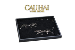 Khay Gỗ Chữ Nhật Lót Vải Tweed Lux Leather Nocturnal Panther Rectangular Trays 30X40-KHAY TRANG TRÍ-CẬU HAI HOME DECOR