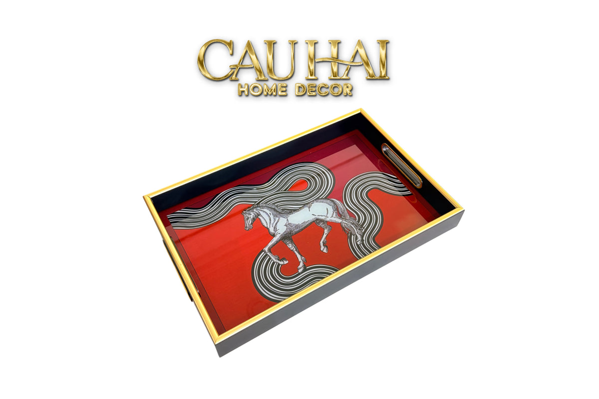 Khay Gỗ Chữ Nhật Mặt Gương H.Class Cosmic Cheval Équestre 25x38-Khay Kệ Tầng-CẬU HAI HOME DECOR-CẬU HAI HOME DECOR
