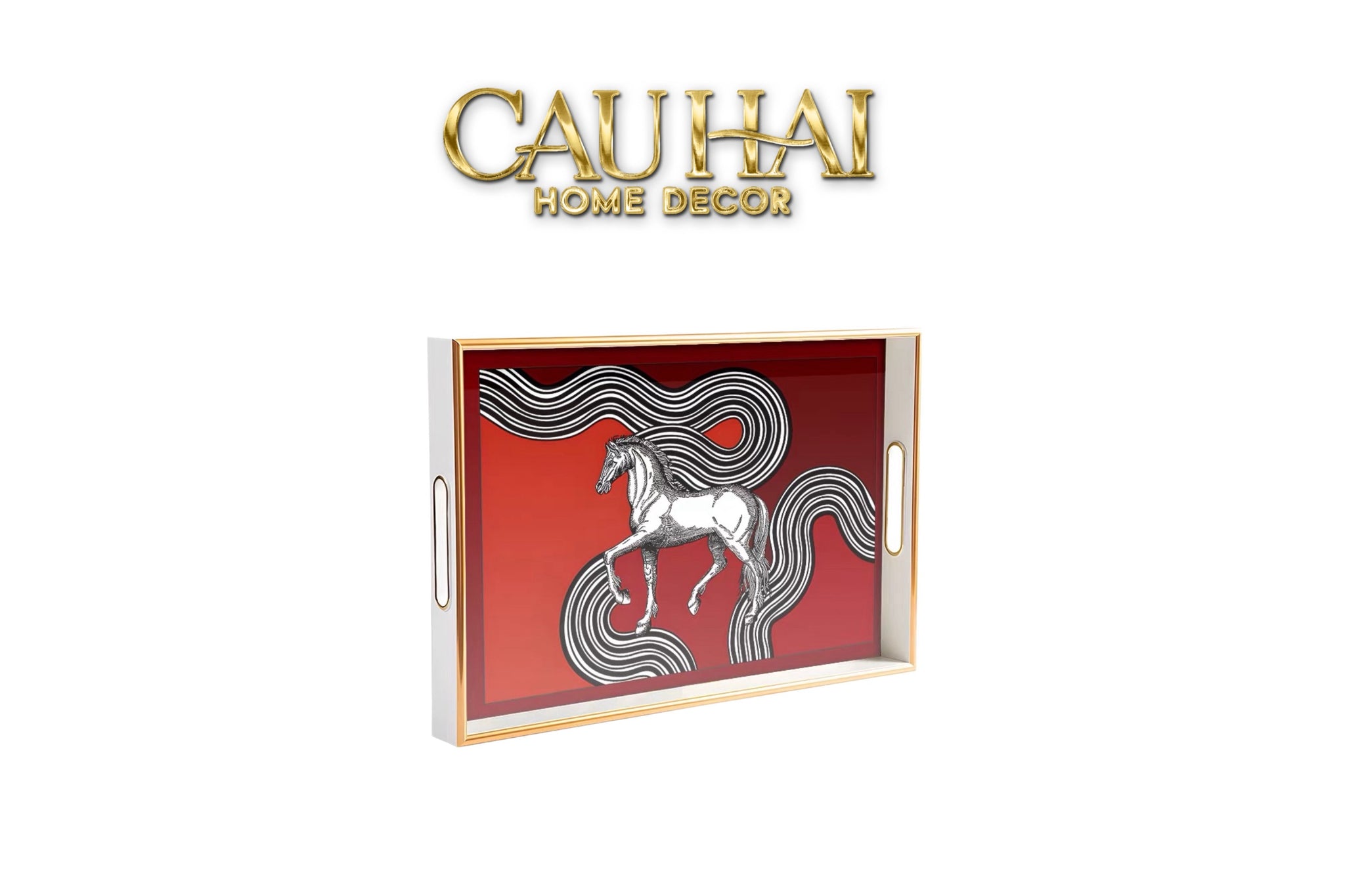 Khay Gỗ Chữ Nhật Mặt Gương H.Class Cosmic Cheval Équestre 25x38-CẬU HAI HOME DECOR