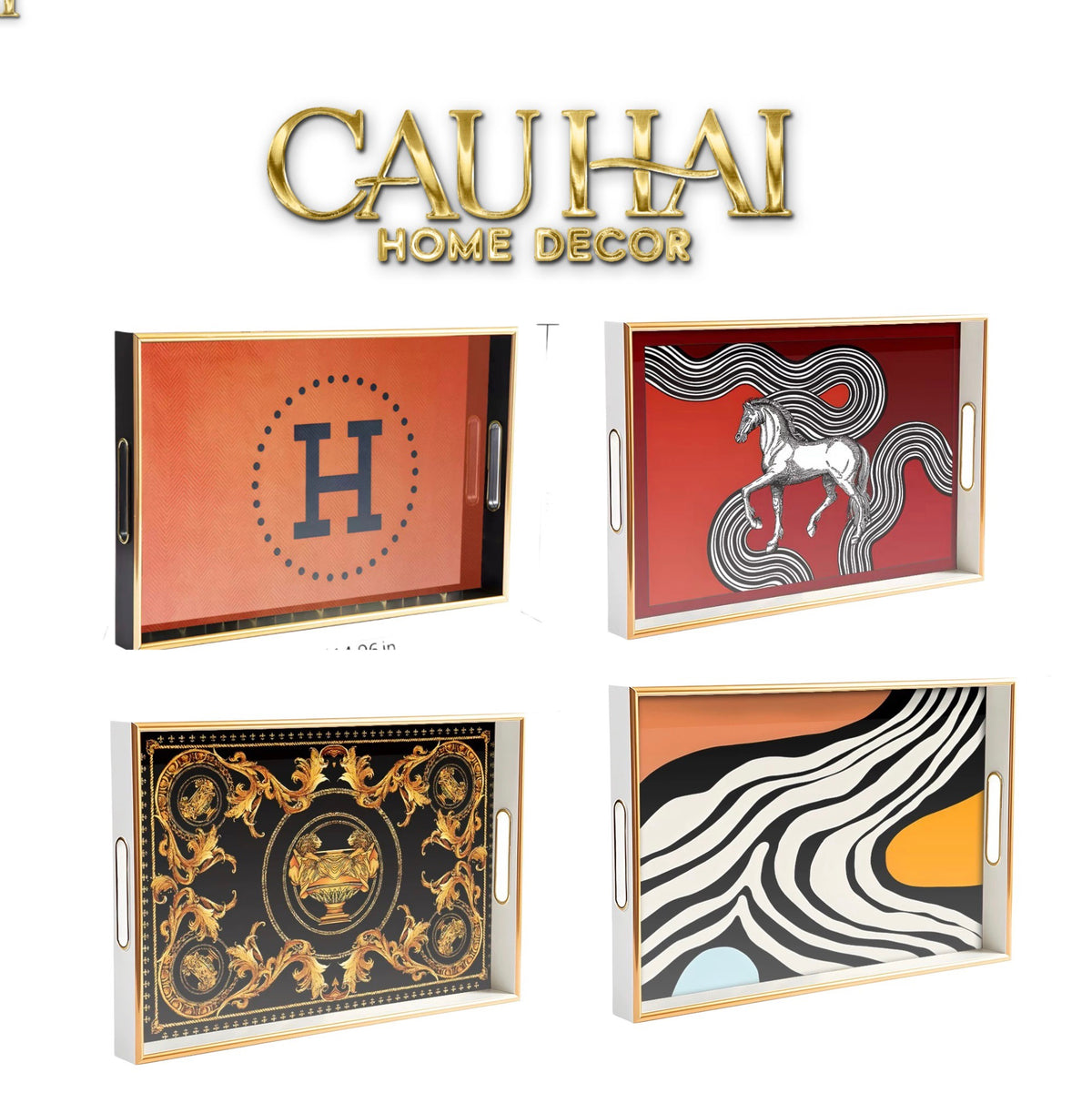 Khay Gỗ Chữ Nhật Mặt Gương H.Class Cosmic Cheval Équestre 25x38-Khay Kệ Tầng-CẬU HAI HOME DECOR-CẬU HAI HOME DECOR
