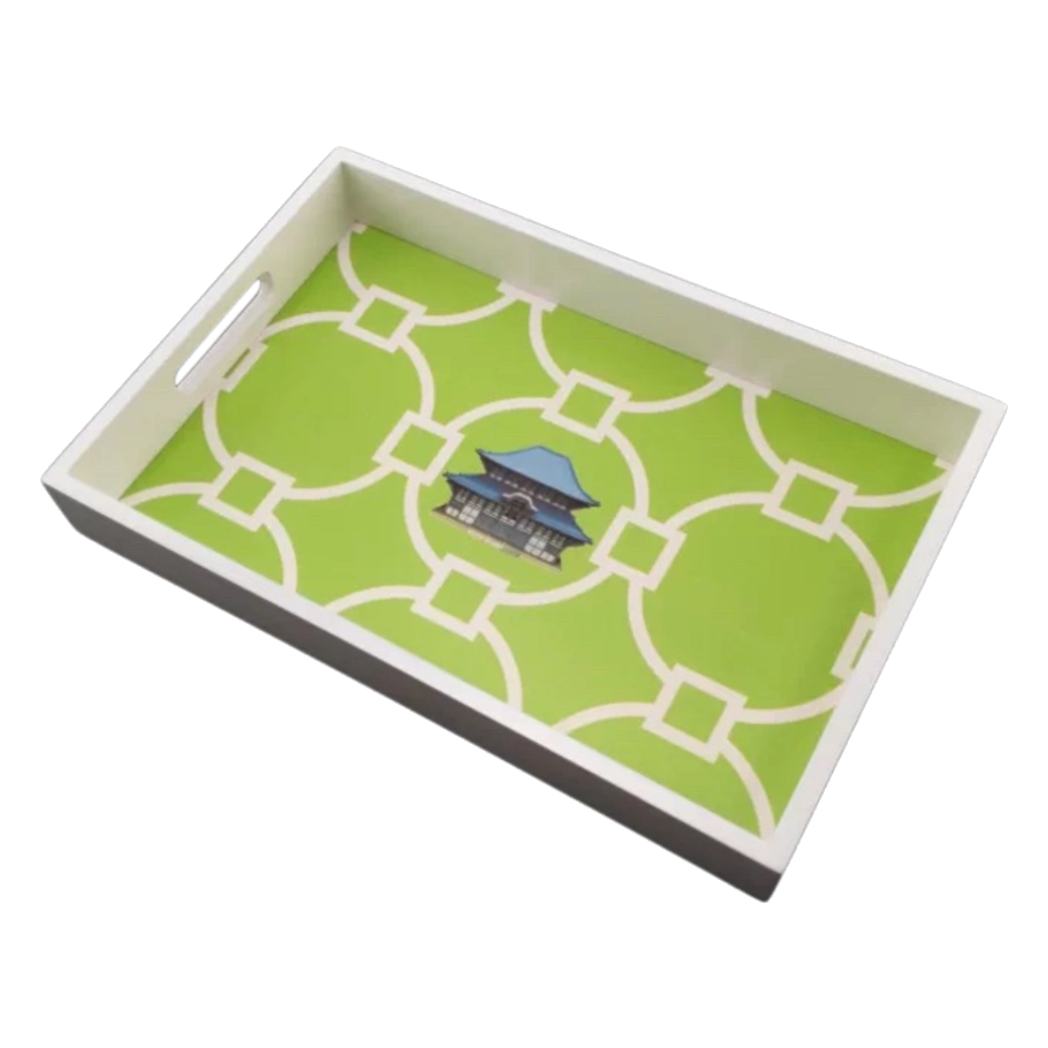 Khay Gỗ Chữ Nhật Palm Court Ceramic Indigo 38x25x5 - Cậu Hai Home Decor