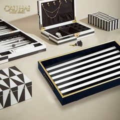 Khay Gỗ Chữ Nhật Rayé Monochrome Stripe Rectangular Serving Trays 28x35-CẬU HAI HOME DECOR
