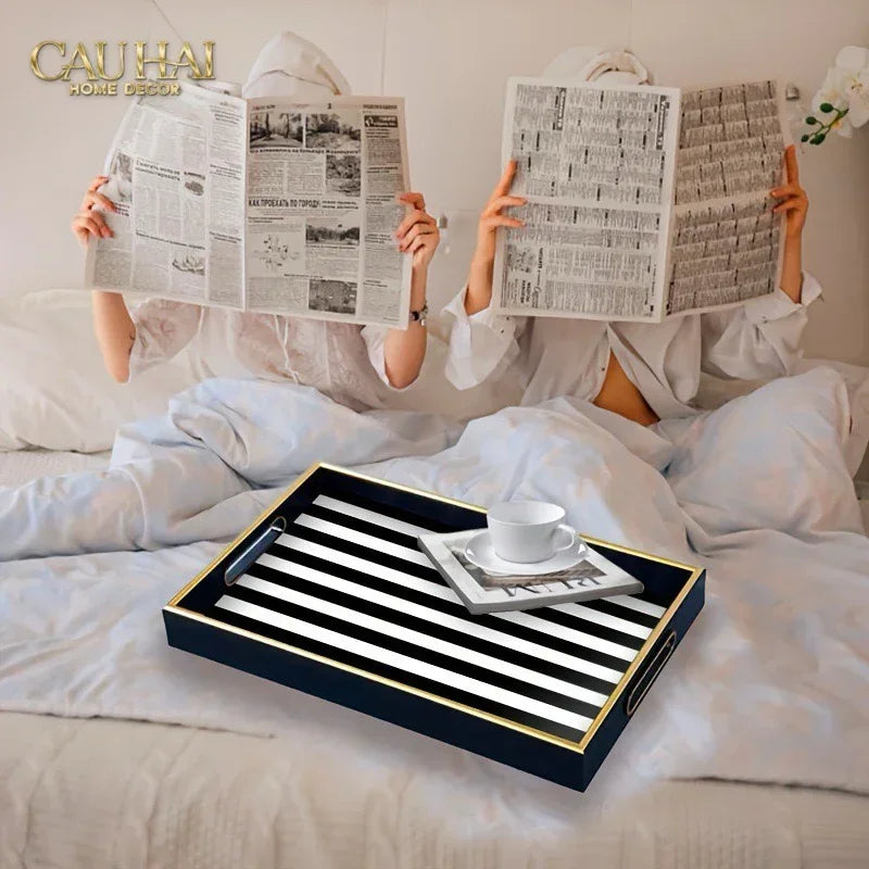 Khay Gỗ Chữ Nhật Rayé Monochrome Stripe Rectangular Serving Trays 28x35-KHAY TRANG TRÍ-CẬU HAI HOME DECOR-CẬU HAI HOME DECOR