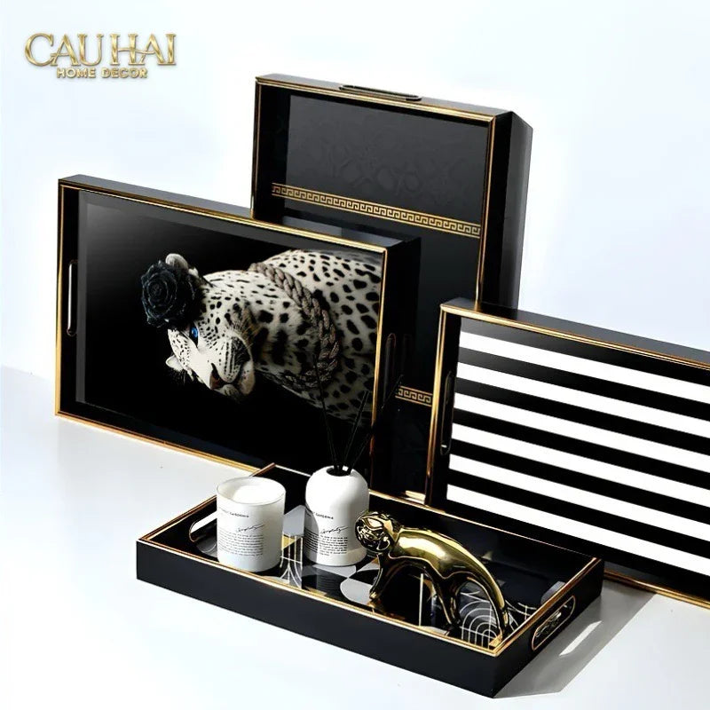 Khay Gỗ Chữ Nhật Rayé Monochrome Stripe Rectangular Serving Trays 28x35-CẬU HAI HOME DECOR