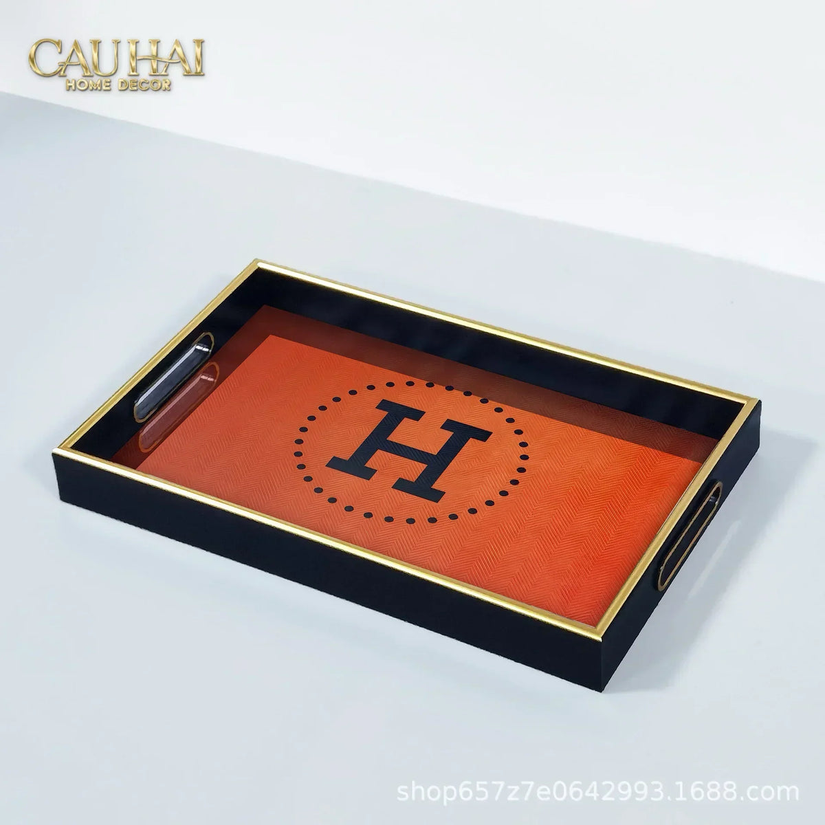 Khay Gỗ Chữ Nhật Signature H Icon Vermilion - Spéciale Édition Rectangular Trays 28x35-KHAY TRANG TRÍ-CẬU HAI HOME DECOR-CẬU HAI HOME DECOR