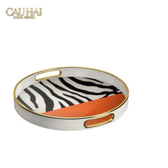Khay Gỗ Tròn Acrylic Sauvage Vermilion Zebra Round Serving Trays D35-CẬU HAI HOME DECOR