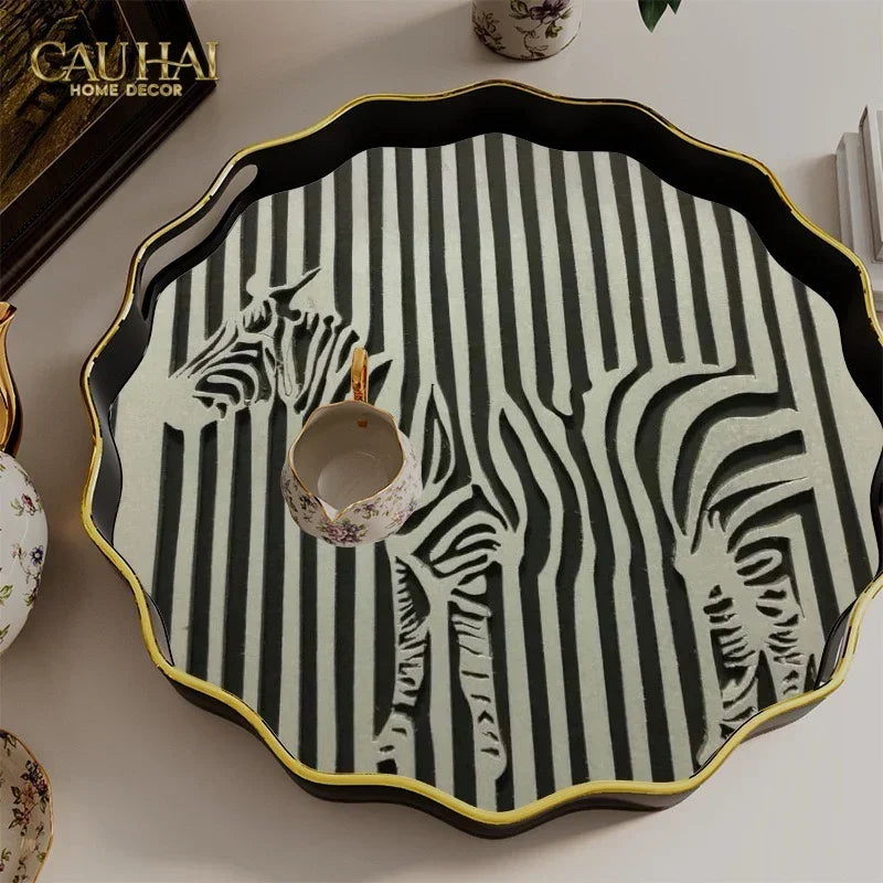 Khay Gỗ Tròn Acrylic Sauvage Vermilion Zebra Round Serving Trays D35-KHAY TRANG TRÍ-CẬU HAI HOME DECOR-CẬU HAI HOME DECOR