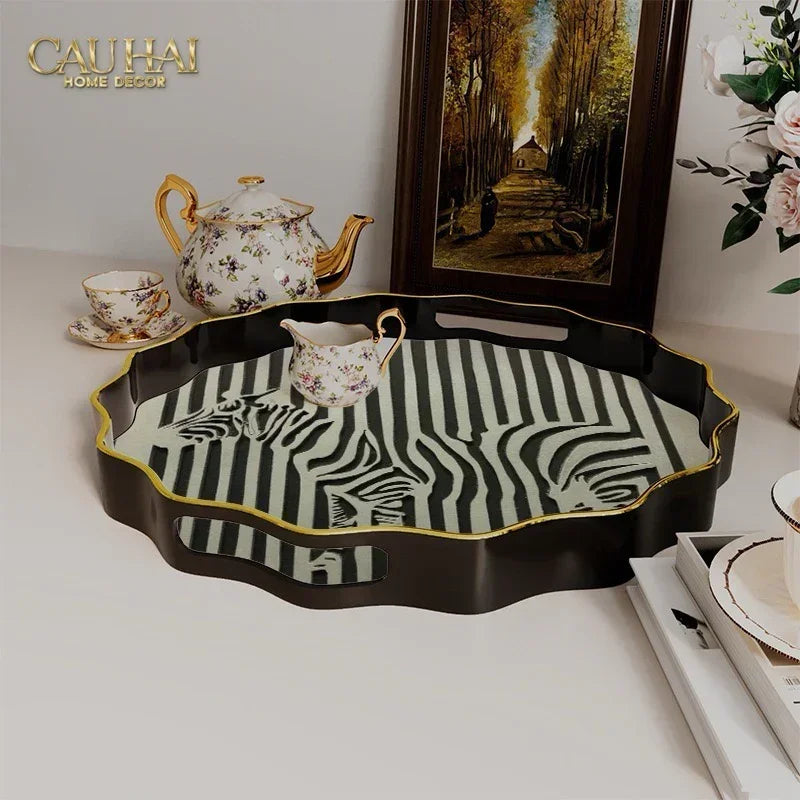 Khay Gỗ Tròn Acrylic Sauvage Zebra Round Serving Trays D35-CẬU HAI HOME DECOR