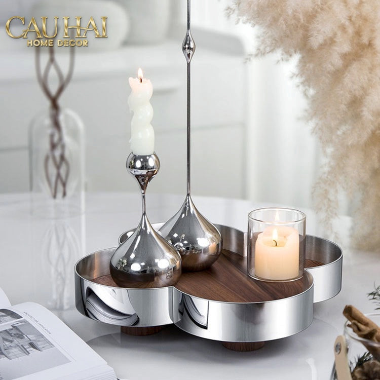 Khay Gỗ Viền Inox Louis Monogram Quatrefoil Heritage D27-KHAY TRANG TRÍ-CẬU HAI HOME DECOR-CẬU HAI HOME DECOR
