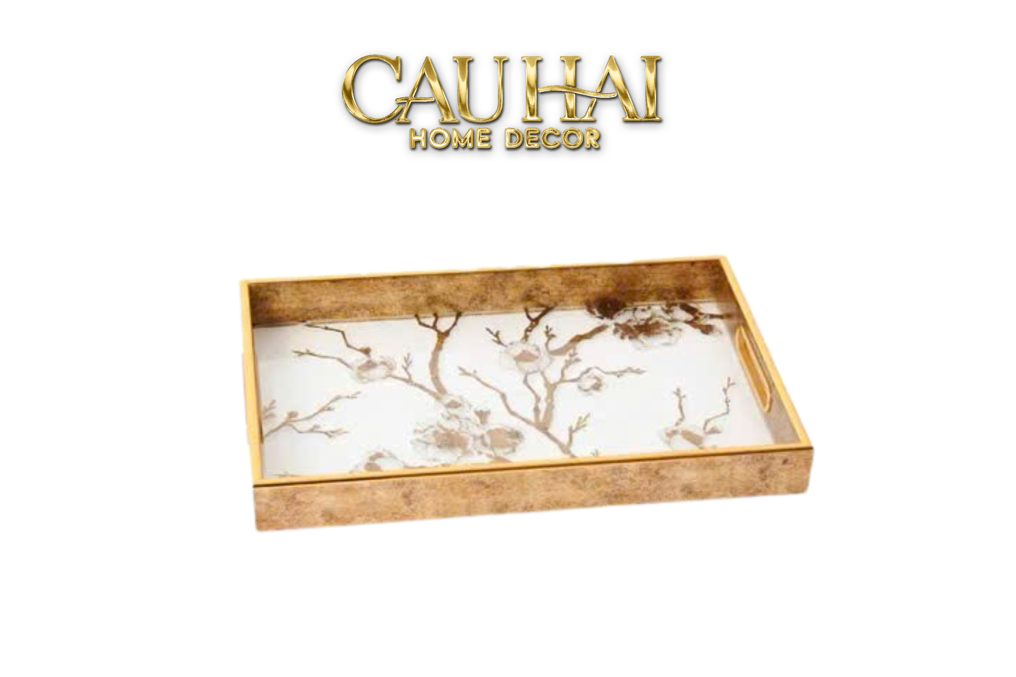 Khay Gương Chữ Nhật Cherry Blossom Vintage Decorative Trays 22X35-KHAY TRANG TRÍ-CẬU HAI HOME DECOR