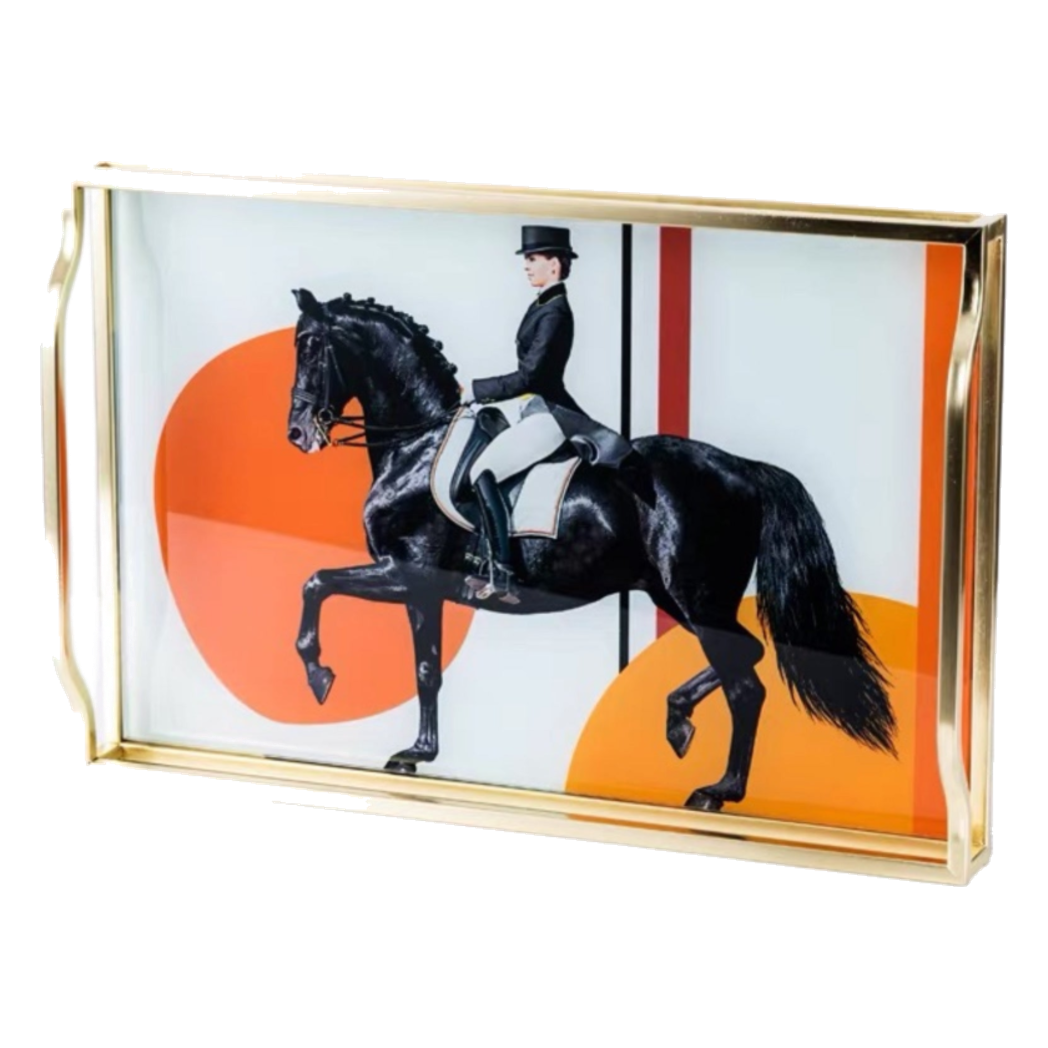 Khay Gương Chữ Nhật Héritage Noble Polo Horseman Decorative Trays - Cậu Hai Home Decor
