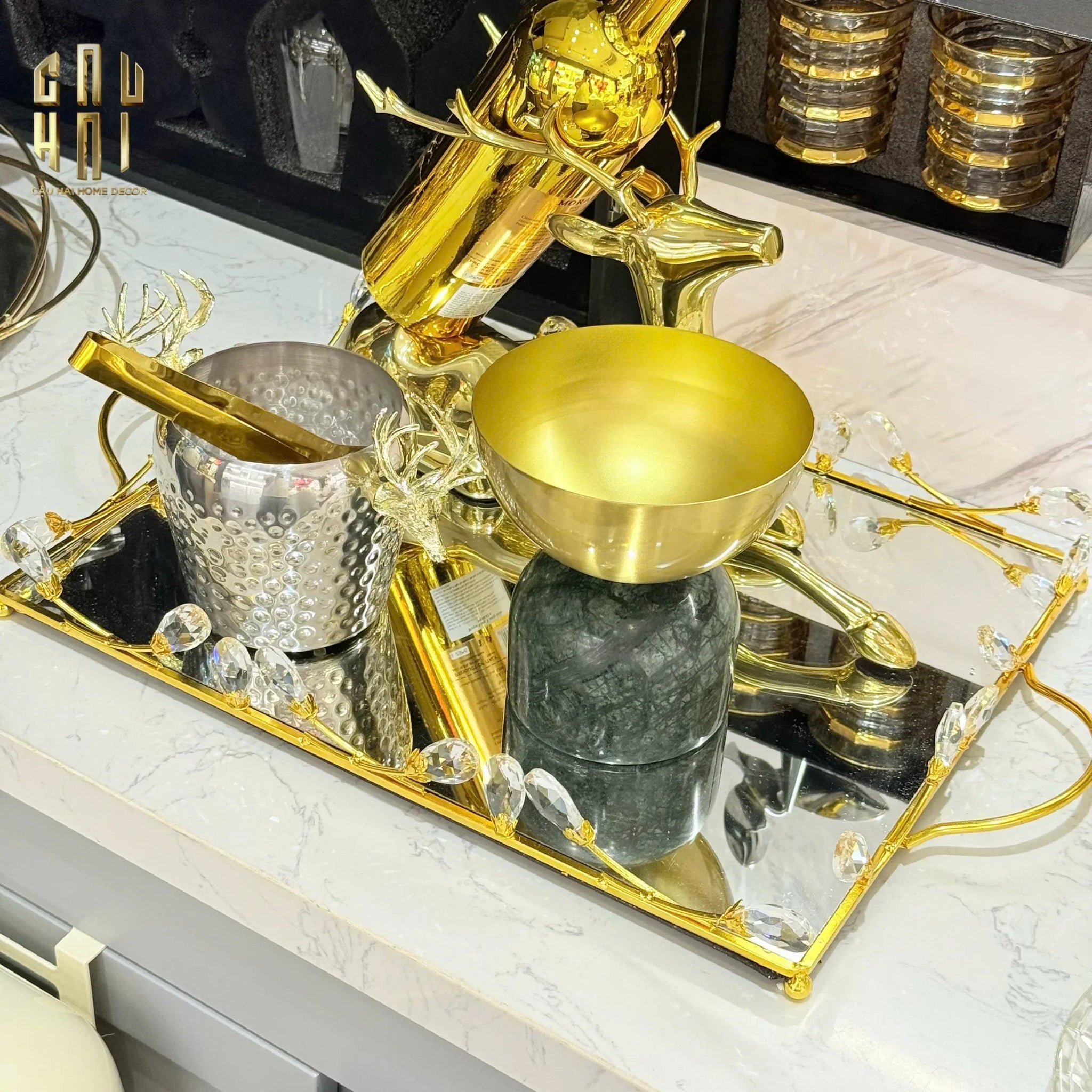 Khay Gương Fleur De Glace 35X45-KHAY TRANG TRÍ-CẬU HAI HOME DECOR