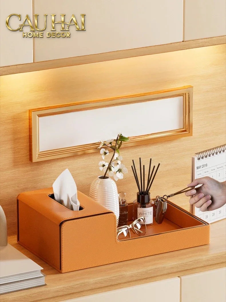 Khay Hộp Khăn Giấy Da - Sienna Leather Valet - Terracota Patina-HỘP KHĂN GIẤY-CẬU HAI HOME DECOR