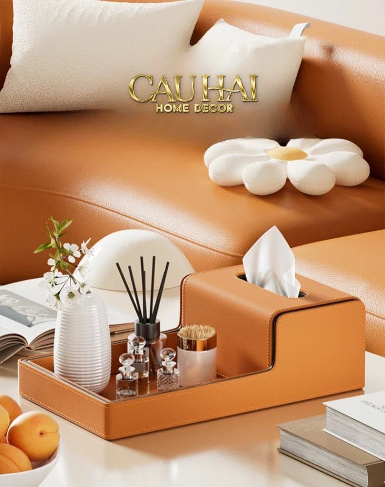 Khay Hộp Khăn Giấy Da - Sienna Leather Valet - Terracota Patina-HỘP KHĂN GIẤY-CẬU HAI HOME DECOR
