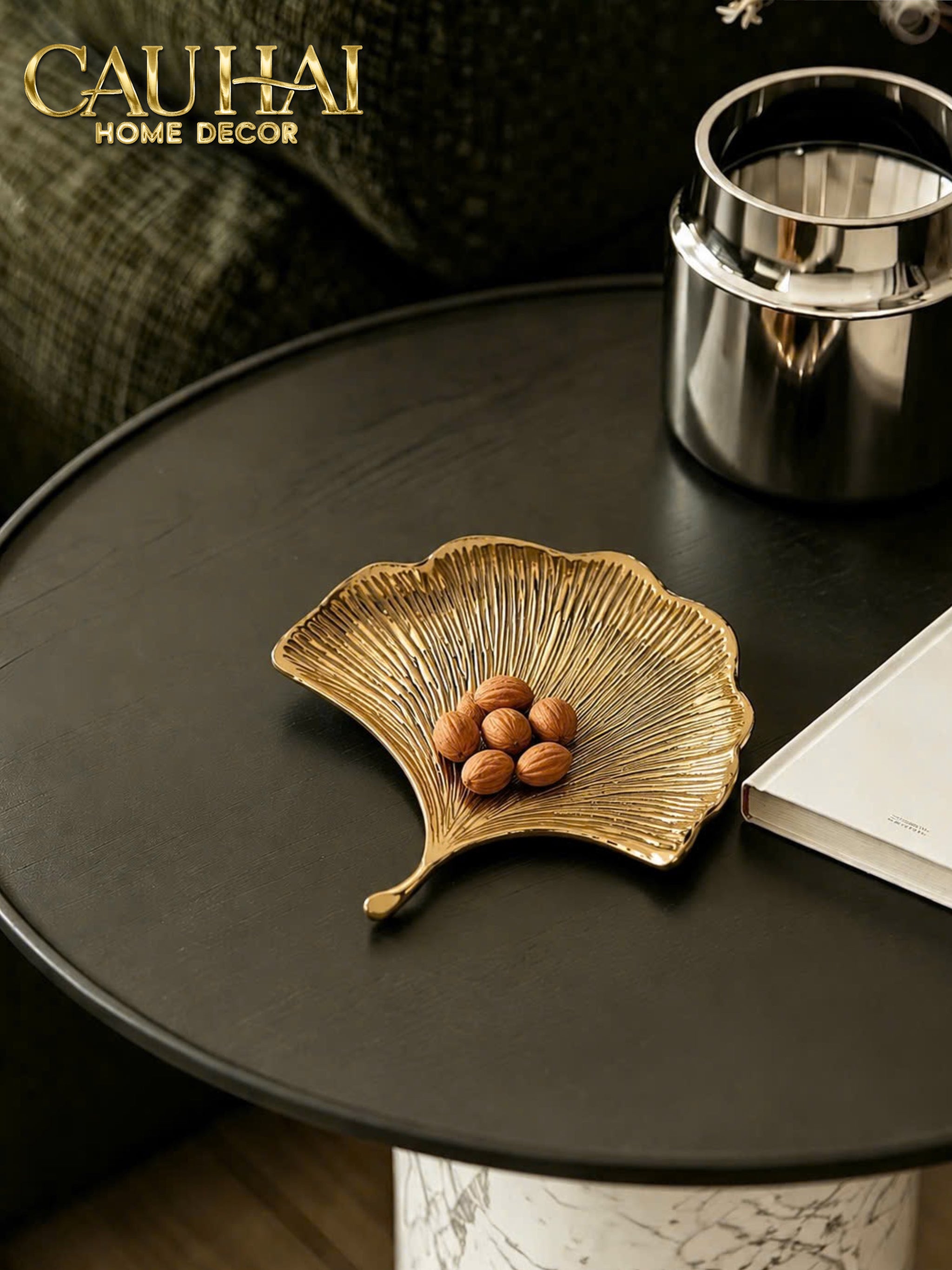 Khay Trang Trí Lá Ngân Hạnh Héritage Ginkgo Lumière D’Or 22x20-KHAY TRANG TRÍ-CẬU HAI HOME DECOR