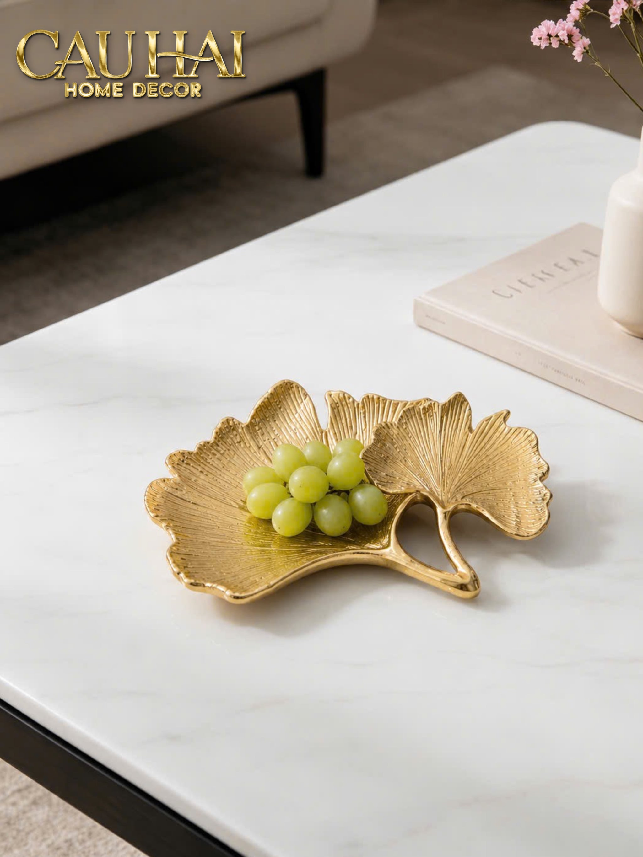Khay Trang Trí Lá Ngân Hạnh Héritage Ginkgo Lumière D’Or 22x20-KHAY TRANG TRÍ-CẬU HAI HOME DECOR