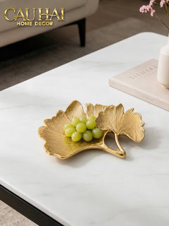 Khay Trang Trí Lá Ngân Hạnh Héritage Ginkgo Lumière D’Or 22x20-KHAY TRANG TRÍ-CẬU HAI HOME DECOR