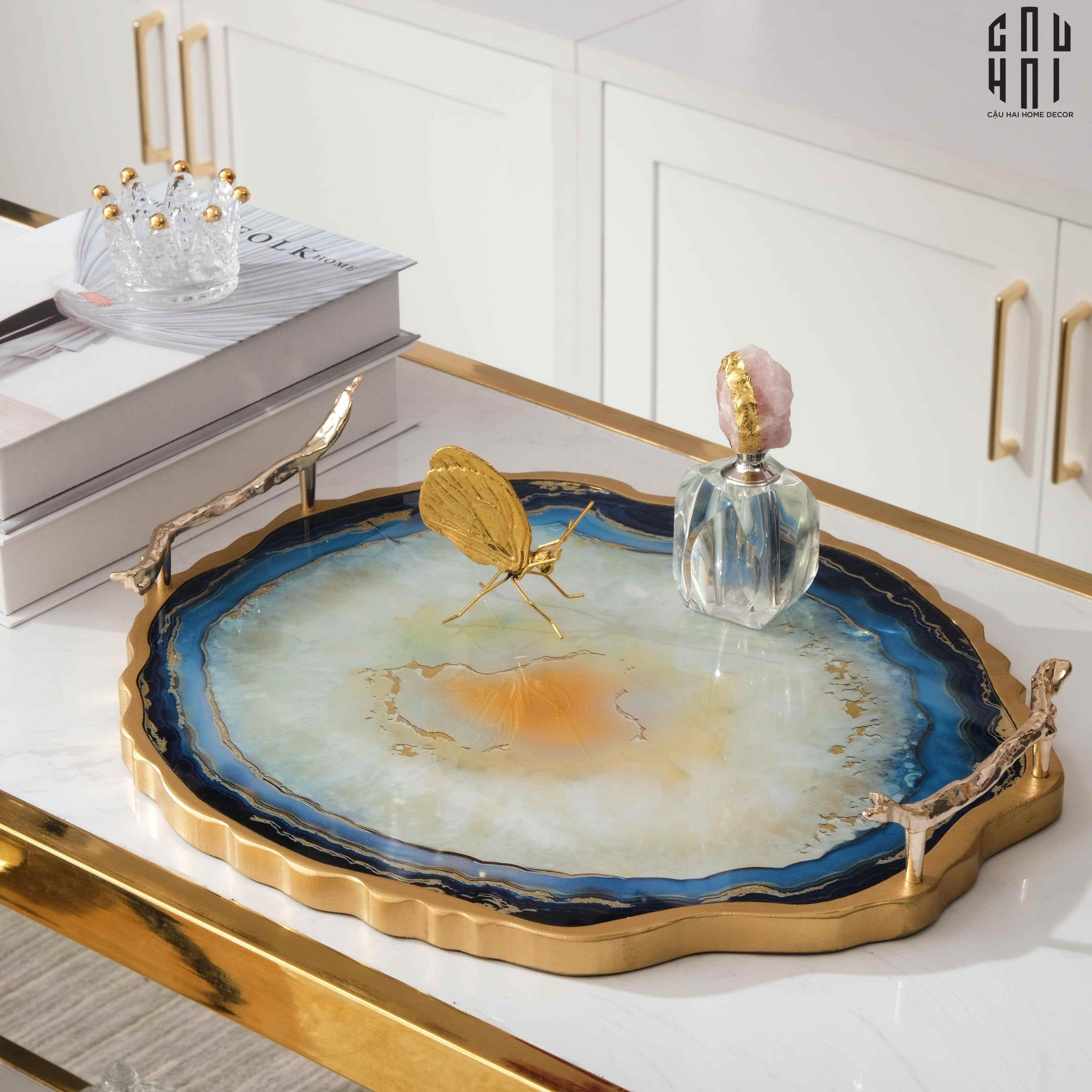 Khay Tròn Abysses Bleu Profond Ronde Decorative Trays 36x40-CẬU HAI HOME DECOR
