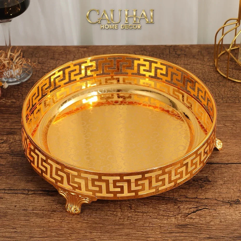 Khay Tròn Babylon Persian Greek Key D25-CẬU HAI HOME DECOR